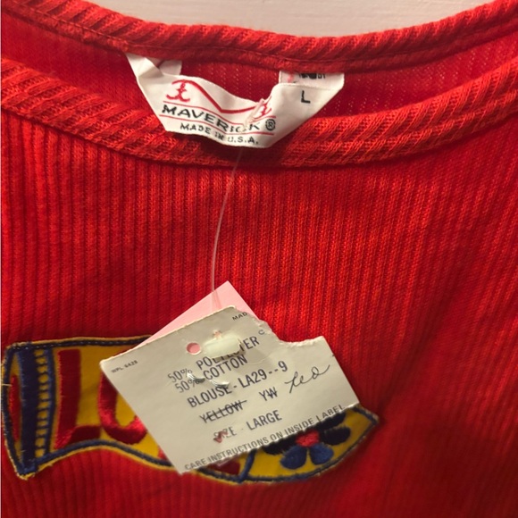 NOS Vintage 70s Maverick Women's Red Ribbed 'LOVE' Crop Tank Top Festival Boho - Picture 4 of 4